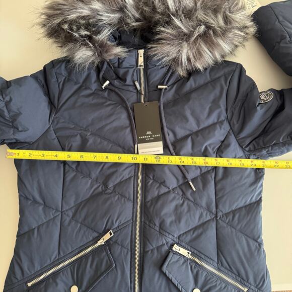 NWT Andrew Marc Phoebe Down-Filled Faux Fur Trim Zip Front Long Coat Blue Size S - Picture 15 of 16